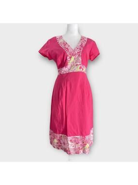 Vintage Lilly Pulitzer Pink Floral Lions White Label Tie Back Sheath Dress Small